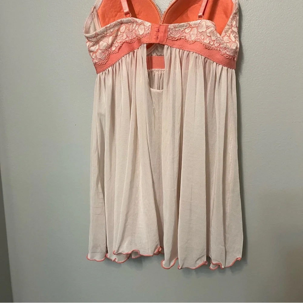 Night gown pink push up lacy sheer mini night gown lingerie‎ woman’s S nightie